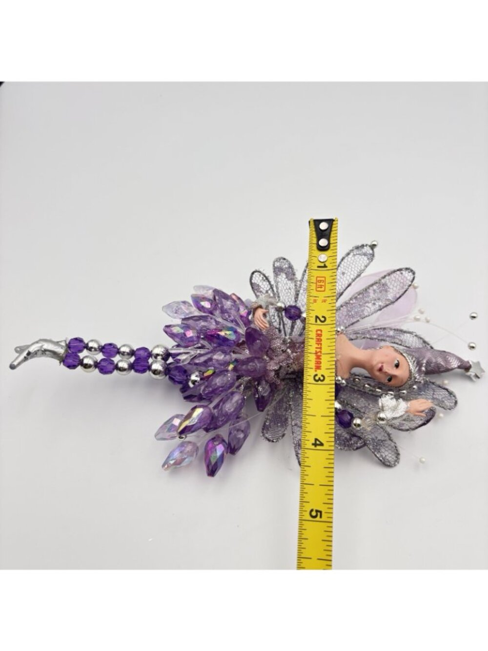 Vintage Purple Pixie Fairy Christmas Tree Ornament Hanging Beaded Shiny 8” Girl - Picture 16 of 16